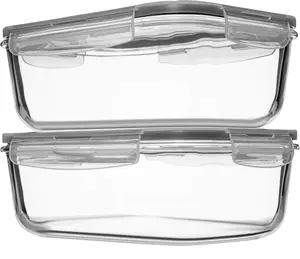8 Cups/ 63 Oz 4 Piece (2 containers + 2 Lids) Large Glass Storage/ Baking Containers with Locking Lids . Ideal for Storing food, vegetables or fruits. BPA Free & Leak Proof - Microwave, Oven Safe