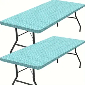6ft Rectangle Durable Polyester Picnic Dining Table Cover, Navy Blue, Washable, Windproof Elastic Edges for Camping, Garden Parties, Outdoor Living & Patio Furniture