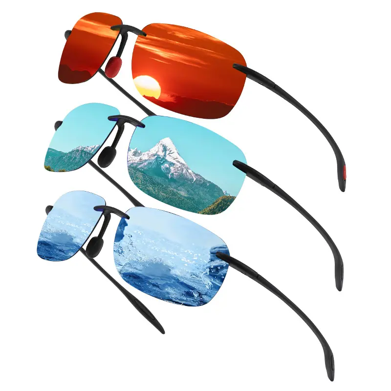 Unisex 3-Pcs Rimless Polarized 3-Lens Sports Eyewear - TR90 Ultra-Light UV400 Protective Eyewear, Sun Protection for Cycling, Running (Yes, a Set of 3pcs), Uv-Protection Lens, Tr90 Frame, Set Pack, Polarized Sports Sunglasses, Sporty Eyewear