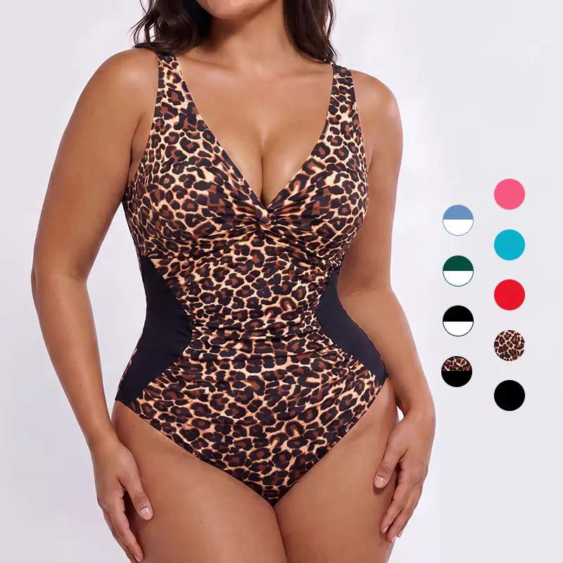 [Size Up for Best Fit] Women's Lilylove V-Neck Elastane Extra Snatching Sculpting Front Twist Swimsuit - Body Slimming, Instant Hourglass Tummy Control, Bold Leopard & Black, Cold Wash #SummerVibes SwimWeek, High Compression, High-Contrast Visual Design