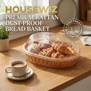 Housewiz Woven Bread Basket, Acrylic Dustproof Preserving, Aesthetic Kitchen Baking Storage, Spring Picnic, Easter Holiday Display, Wedding Decoration