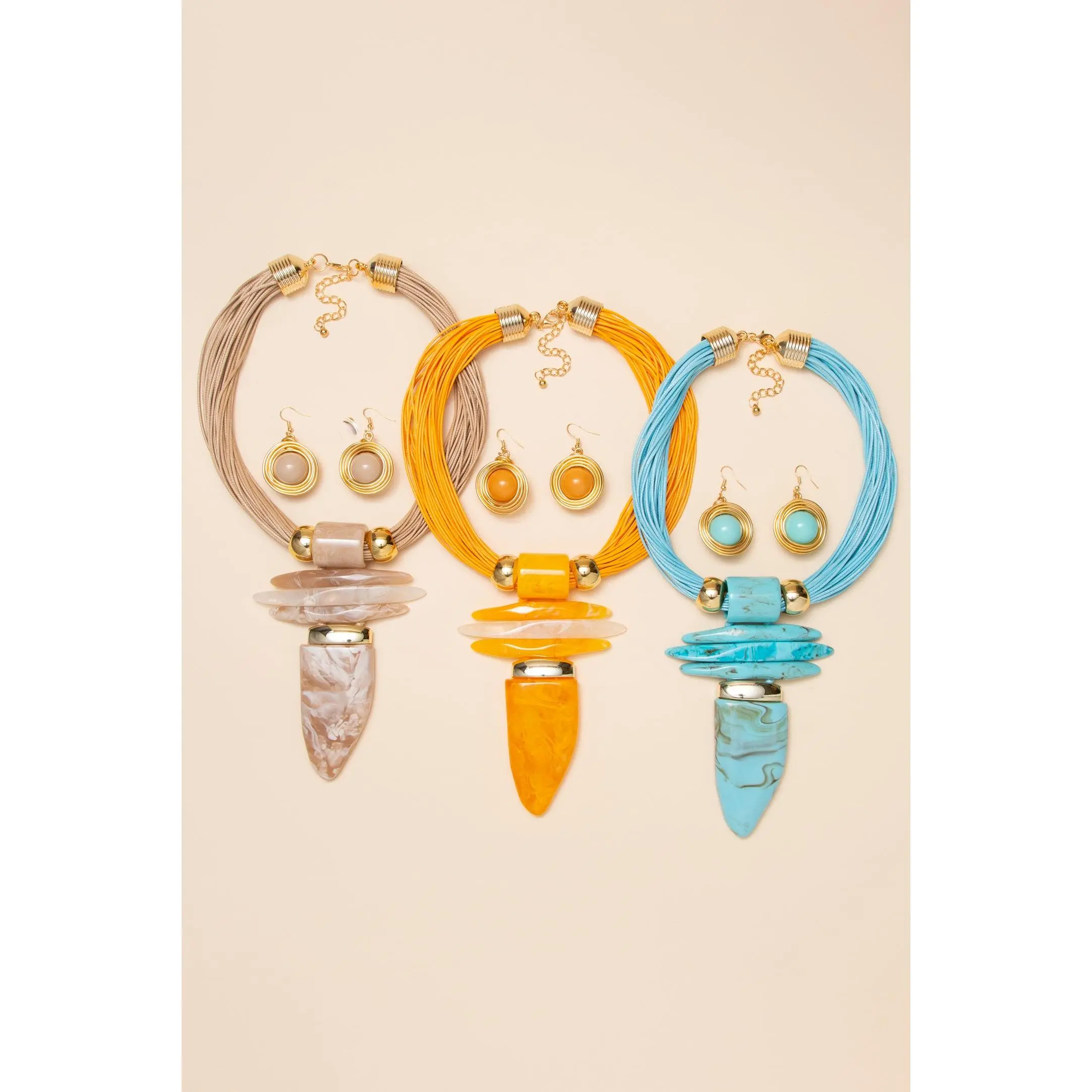 Nyla Multi Strand Cord Necklace Earring Set