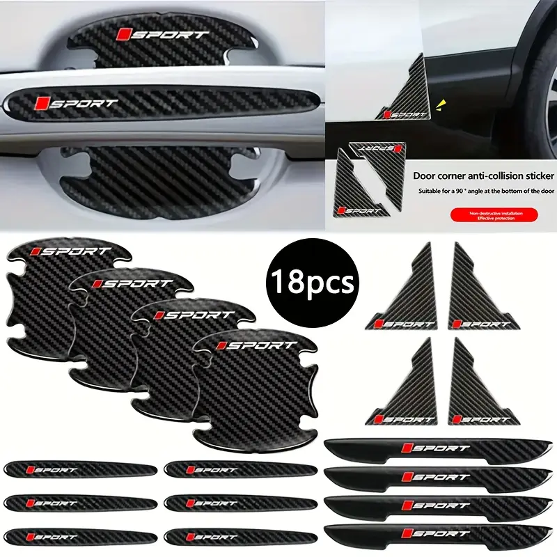 16-piece automotive exterior modification set, Vehicle Exterior Decoration, Car accessories, including car sticker, side decals, door handle stickers, corner impact protectors, handle guards, weather strips for mirrors, suitable for all vehicle models