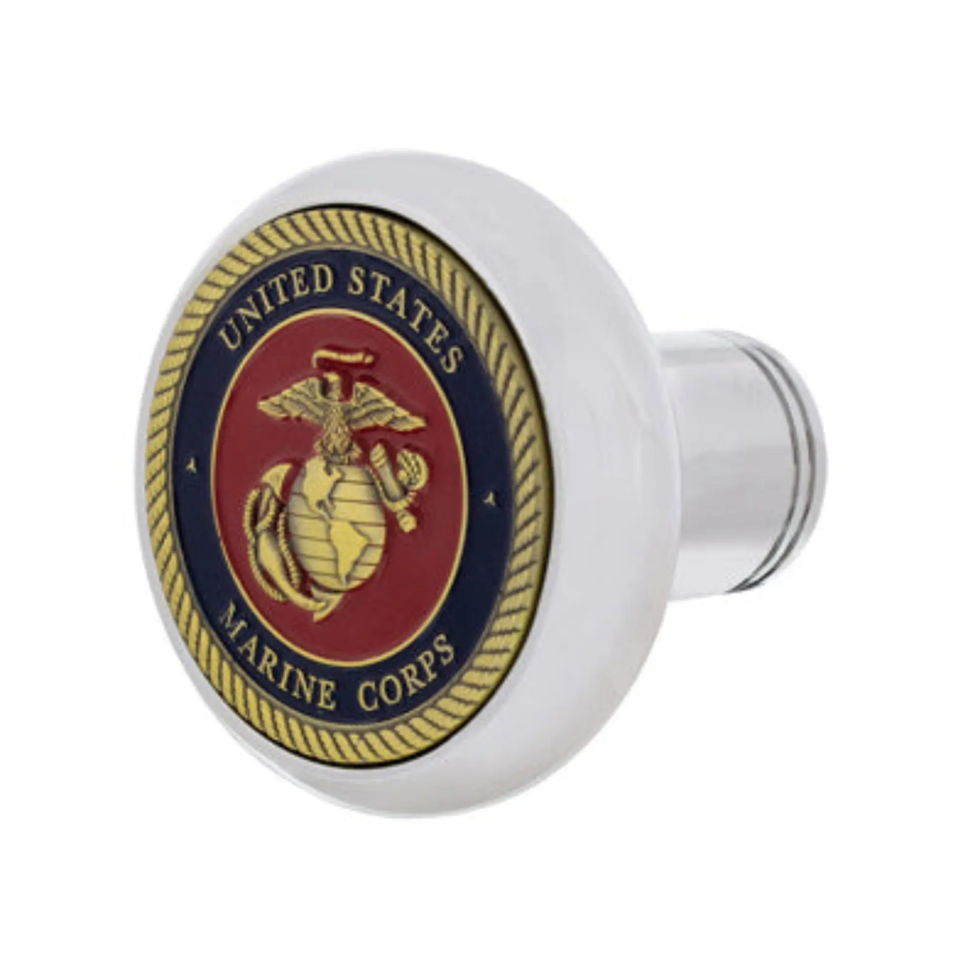 United Pacific Chrome Deluxe Military Medallion Air Valve Knob - Marine, Comfortable Grip, Durable Build, Easy Screw-On Installation, for Heavy-Duty Truck Dashboards - 22963