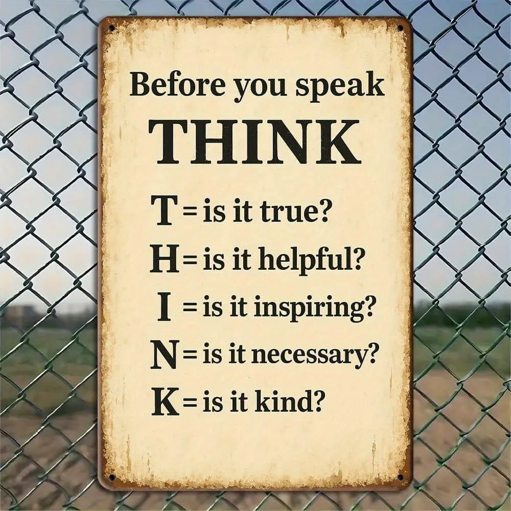 Thiink Before You Speak Inspirational Metal Wall Art Sign, Home Decor, Room Decor, Restaurant Bar Cafe Accents, Motivational Quotes