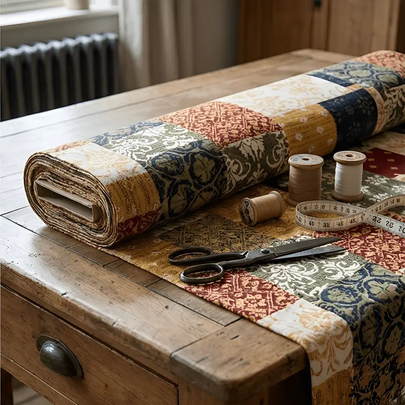 Vintage Patchwork Textile Fabric for Crafting Enthusiasts - Durable Batik Material with Versatile Uses for Dressmaking, Home Decor, DIY Sewing Projects, Retro, Room Decor