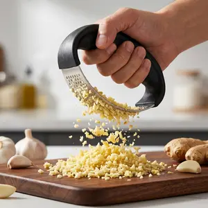 Premium Stainless Steel Garlic Press Rocker – Easy Garlic & Ginger Mincer Crusher with Ergonomic Handle