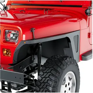 Front Fender Flare Compatible with 1987-1996 Jeep Wrangler YJ Tube Armor Rocker Guards W/LED Eagle Lights W/Mesh Insert Black Driver Side and Passenger Side