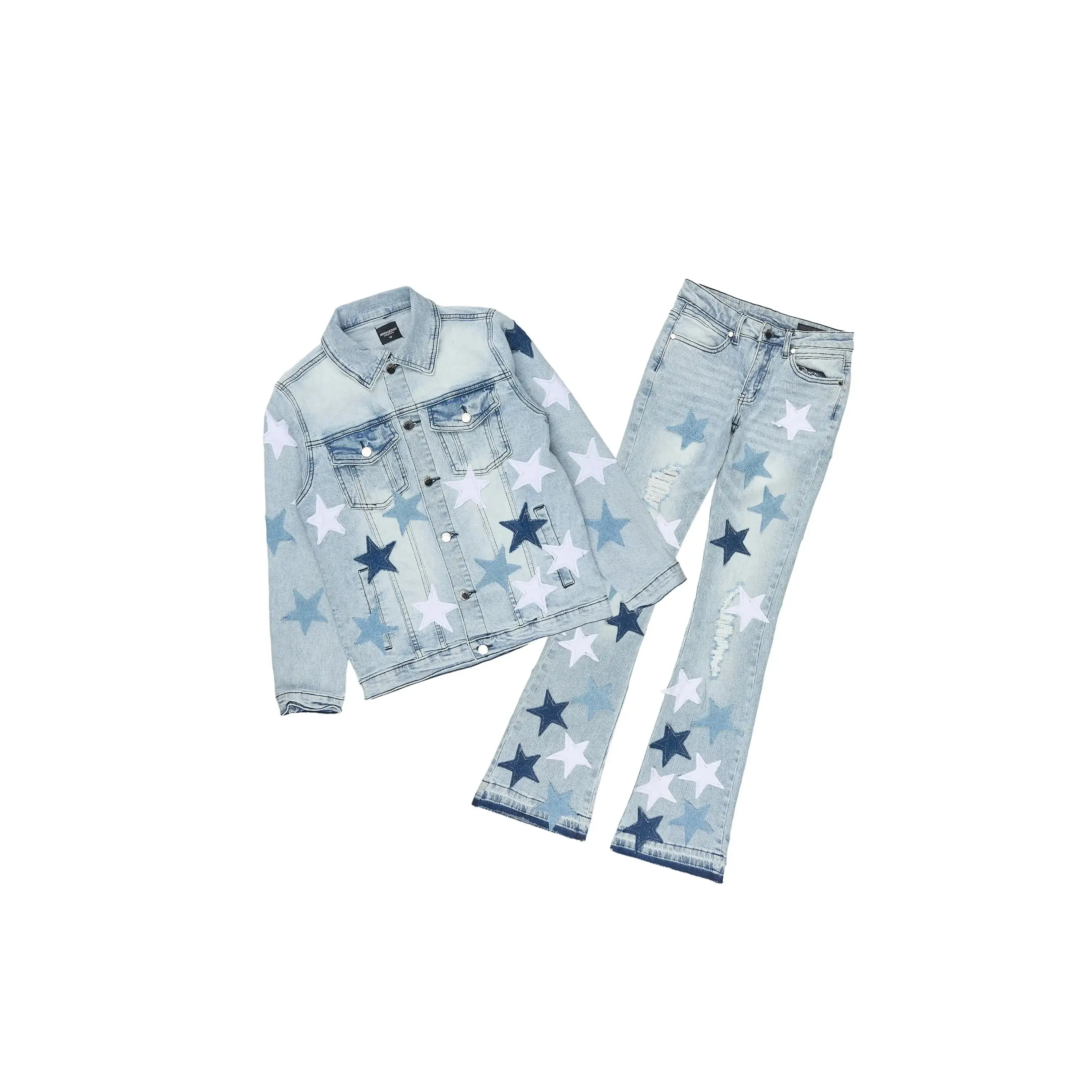 Boys Starlane Light Wash Denim Jacket & Stacked Jean Set