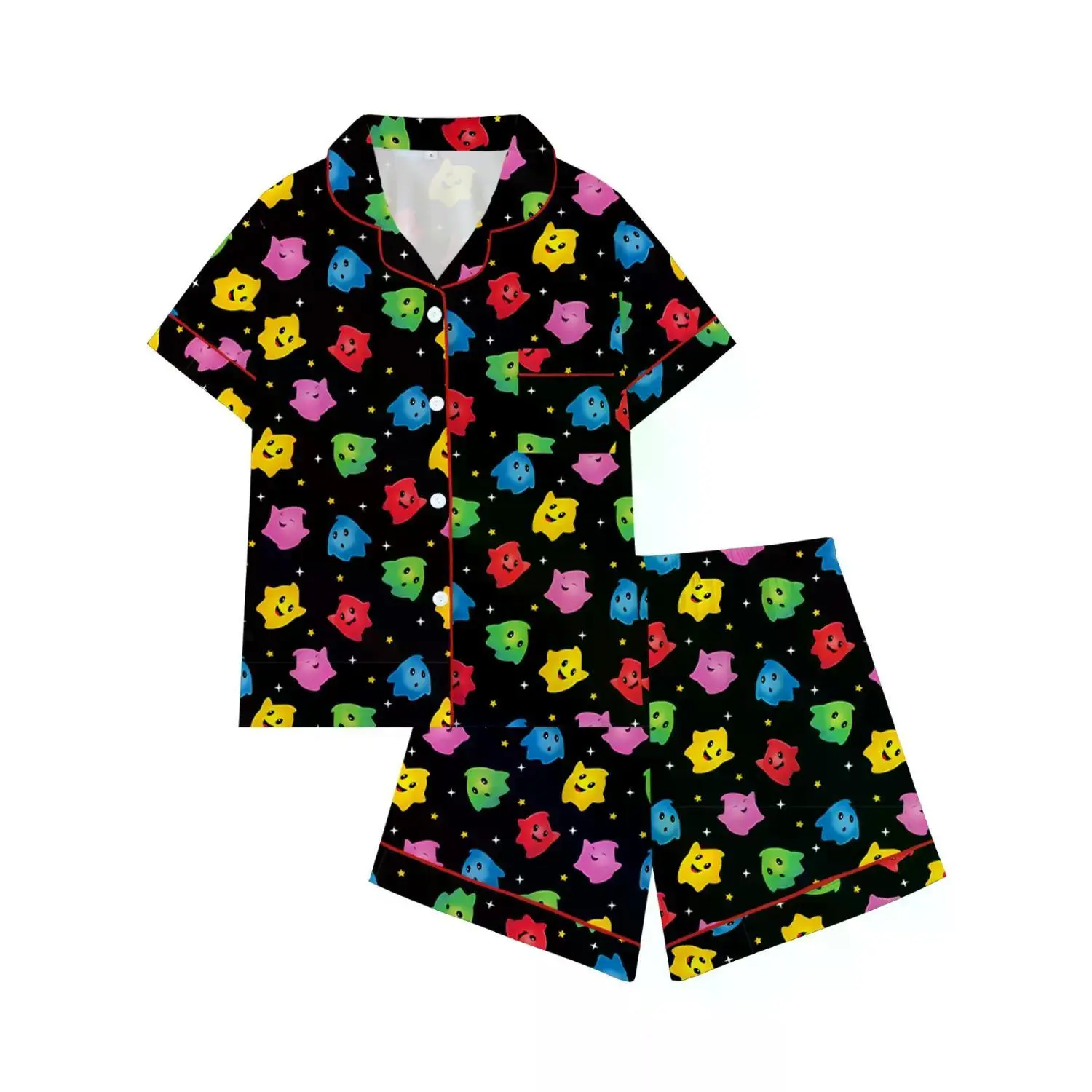 Vintage Gamer Aesthetic Pajama Set | Adorable Pixel Star Print Sleepwear & Loungewear for Teens | Cute Gaming-Themed 2-Piece Pajamas with Eye-Star Design