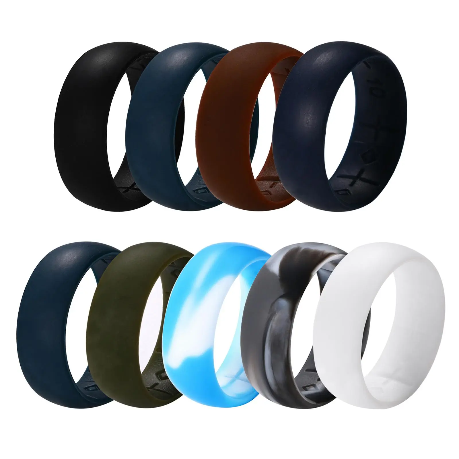 OIDEA Men's Silicone Wedding Ring Sets - 4-Pack 8.5mm Flexible Finger Rings with Hidden Inner Cross, Lightweight Breathable Curved Design for Faith-Loving Athletes, Ideal for Gym & Gifts
