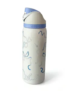 Owala 32oz Limited Edition FreeSip Water Bottle CuteBlue Bow Design Insulated Stainless Steel 24H Cold Leak-Proof with Straw Portable Mug Tumbler Drinkware Stylish Flasks