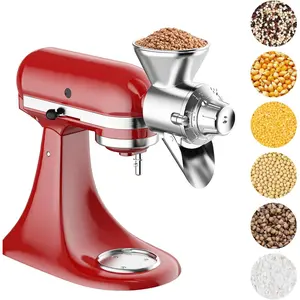 Grain Mill Attachment for Stand Mixer, All Metal 9 Levels Flour Mill for , Suitable for Fully Dried Low-Moisture, Low-Oil Grains, Grain Corn, Millet, Wheat,Sliver