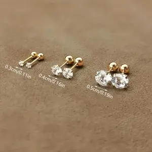 female classic fashion accessory 3 Sets, 18K Gold-Plated Stainless Steel, Exquisite And Simple Spherical Twisted Cubic Zirconia Earrings