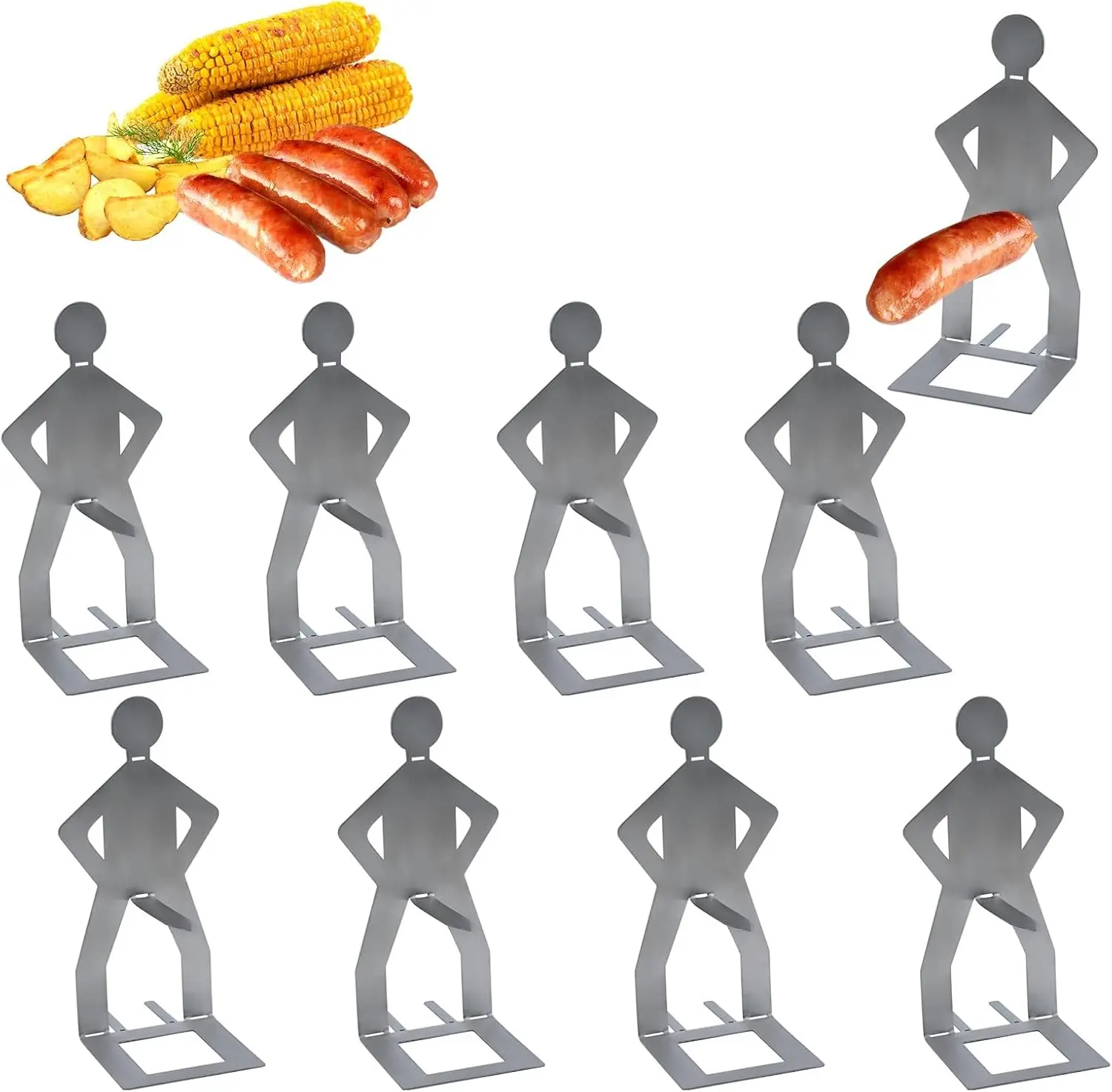 8 Pcs Funny BBQ Stand Man Hot Dog Holder, Portable Hotdog and Sausage Stand | Creative Standing Man Sausage Barbecue Rack, Stainless Steel Hot Dog Stand, Ideal for Camping and Novelty Party Gifts