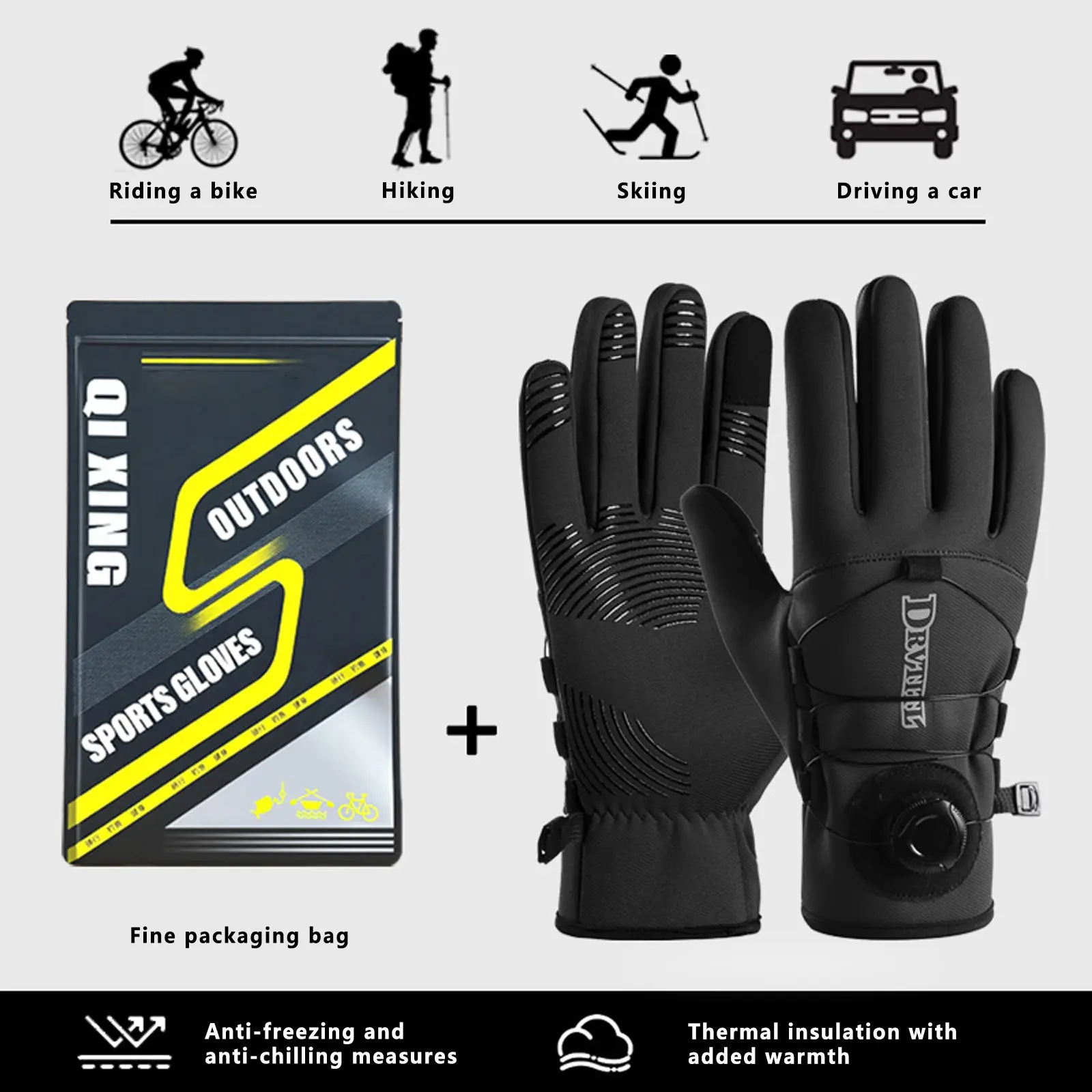 Men's Adjustable Waterproof Gloves - Windproof Touchscreen-Compatible Outdoor Gloves, Non-Slip Grip for Hiking/Cycling, Durable All-Weather Gloves for Adults