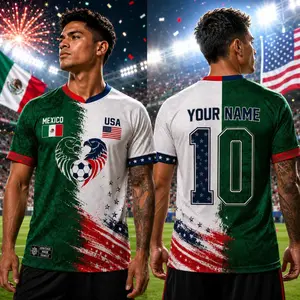 Custom Half USA Half Mexico Soccer Jersey, Personalized Binational Football Top, USA Soccer Jersey V-Neck Quick-Drying Casual Wear, The Big Tournament 2026 Inspired