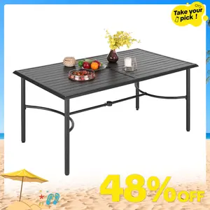 Phivilla 64" Large Metal Patio Dining Table Steel Rectangular Outdoor Table, Weather-Resistant Table with 1.77" Umbrella Hole for Lawn Backyard Garden, Black