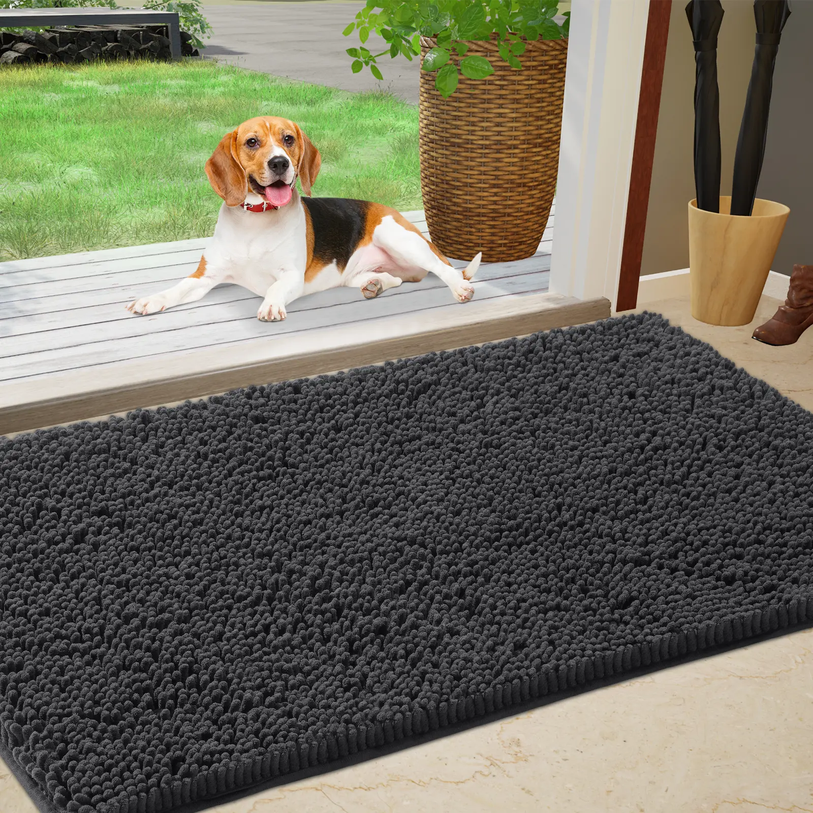 IM HOME Chenille Absorbent Outdoor Doormat, Washable Muddy Door Mats for Dog, Non Slip Dog Mat Pet Mat Indoor Doormat for Muddy Paw, Front Inside Door Mat for Entryway   Machine Washable for Dog Mud Entryway Mat summerwins