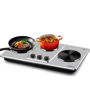 CUSIMAX Triple Electric Hot Plate Induction Cooktop Countertop, 7-in Ceramic Glass 3-Burner Commercial Stoves, Infrared Triple Burner with 11-Level Temperature Setting, Kitchen Cooking Gadget, Three-Burner Commercial Stoves
