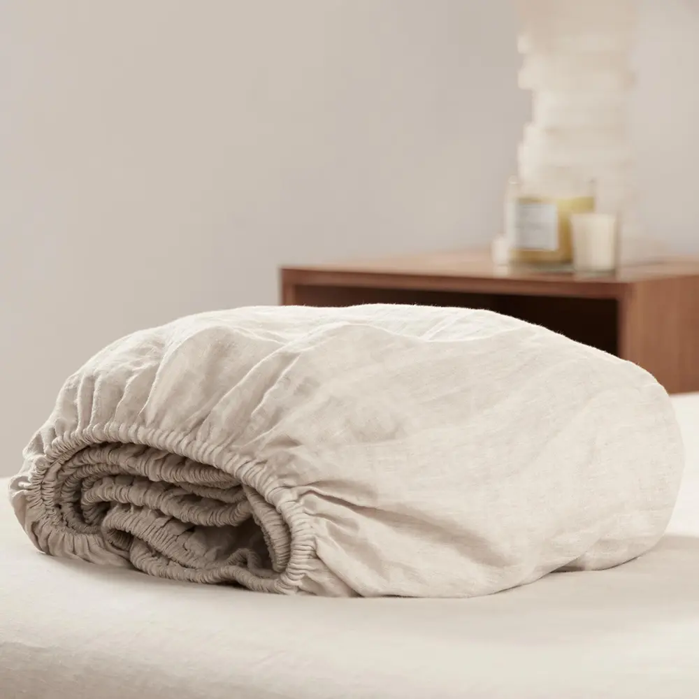 DAPU 100% Natural French Linen Fitted Sheet (1 Piece Only, No Pillowcases), 16-Inch Deep Pocket Cooling Bed Sheets, Normandy Flax, Ultra Soft, Breathable, Durable, Machine Wash Compatible