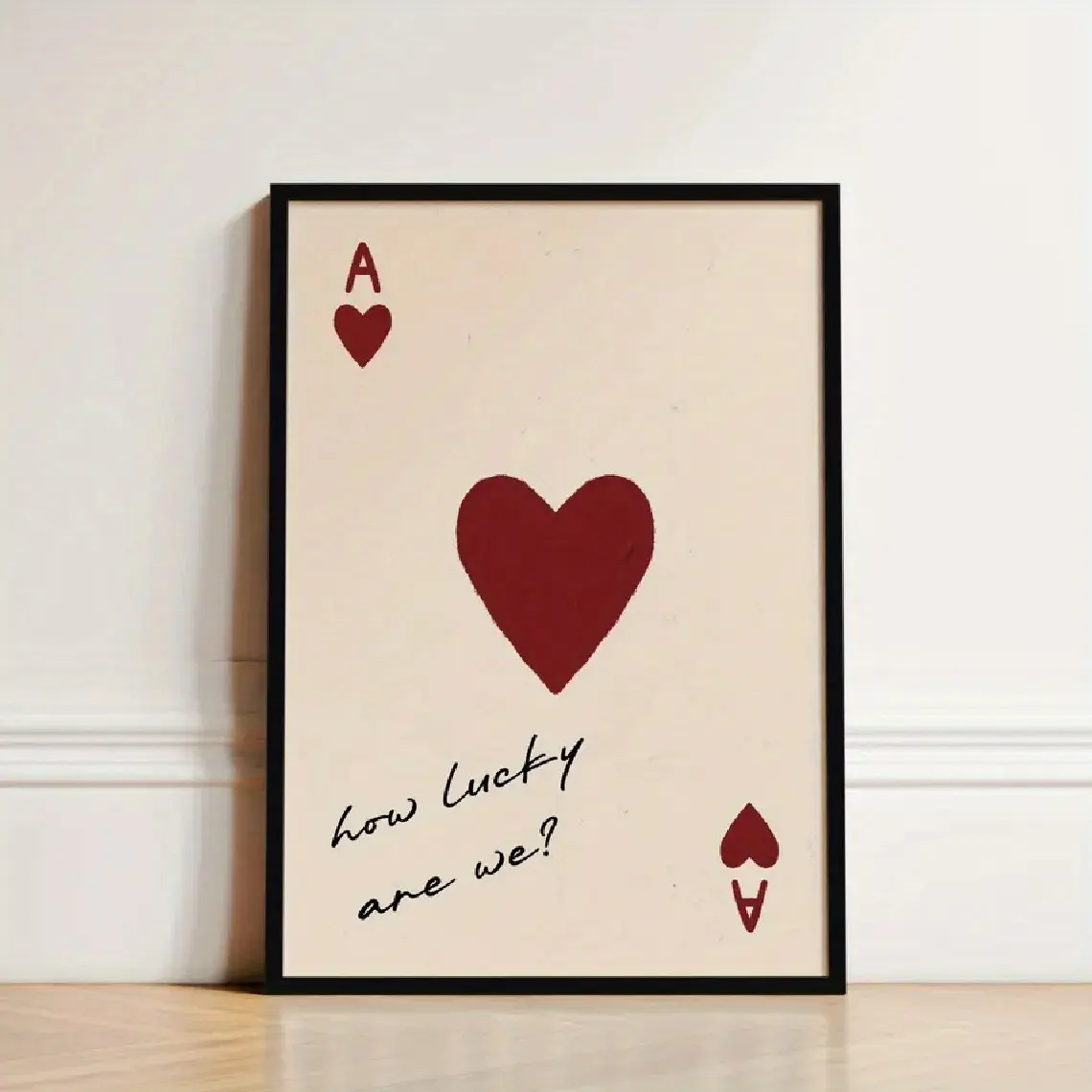 1pc, wall art, vintage poster, how lucky we are, playing cards art print,, red heart canvas painting, living room decoration, bedroom aesthetic design, gift for friends, housewarming gift, unframed