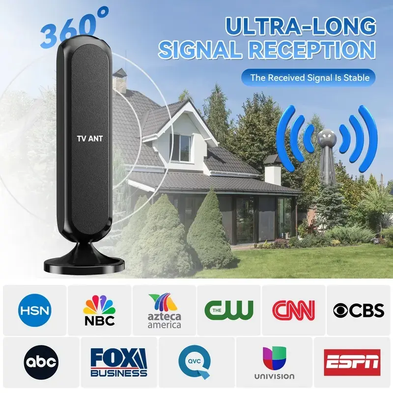 2026 New 4K HD Digital TV Antenna, Local, Long Range, Supports 4K 1080P Signal Boost, High-Performance Coaxial Cable, 360° Omnidirectional Receiver