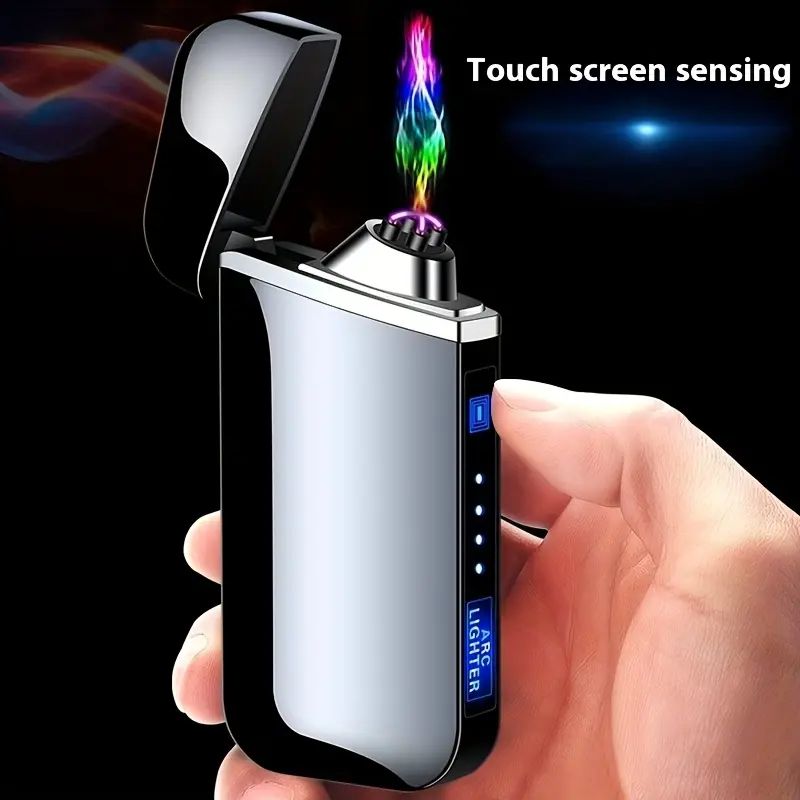 Dual Arc Flameless Electronic Lighter - Windproof, USB Rechargeable, Lightweight, Compact, Modern Sleek Design, Durable, Low-Temperature Compatible, Portable Travel Hiking Gear - Campfire/BBQ Essential - Ideal Gift for Husband, Dad - Safe & Convenient