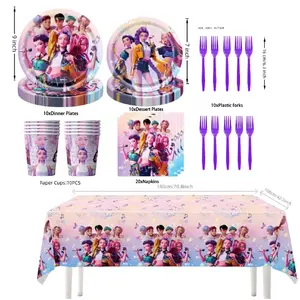 Fashion Girl Group Tableware Set, Birthday Theme Party Plates, Dinner Plate Combination, Includes Paper Towels, Water Cups, Festival Event Decorations, Festival Party Supplies disposable tablecloth