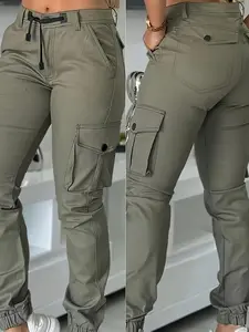 Autumn Winter New High Waist Slimming Women's Casual Fashion Military Pants, Long Cargo Workwear Trousers for Ladies