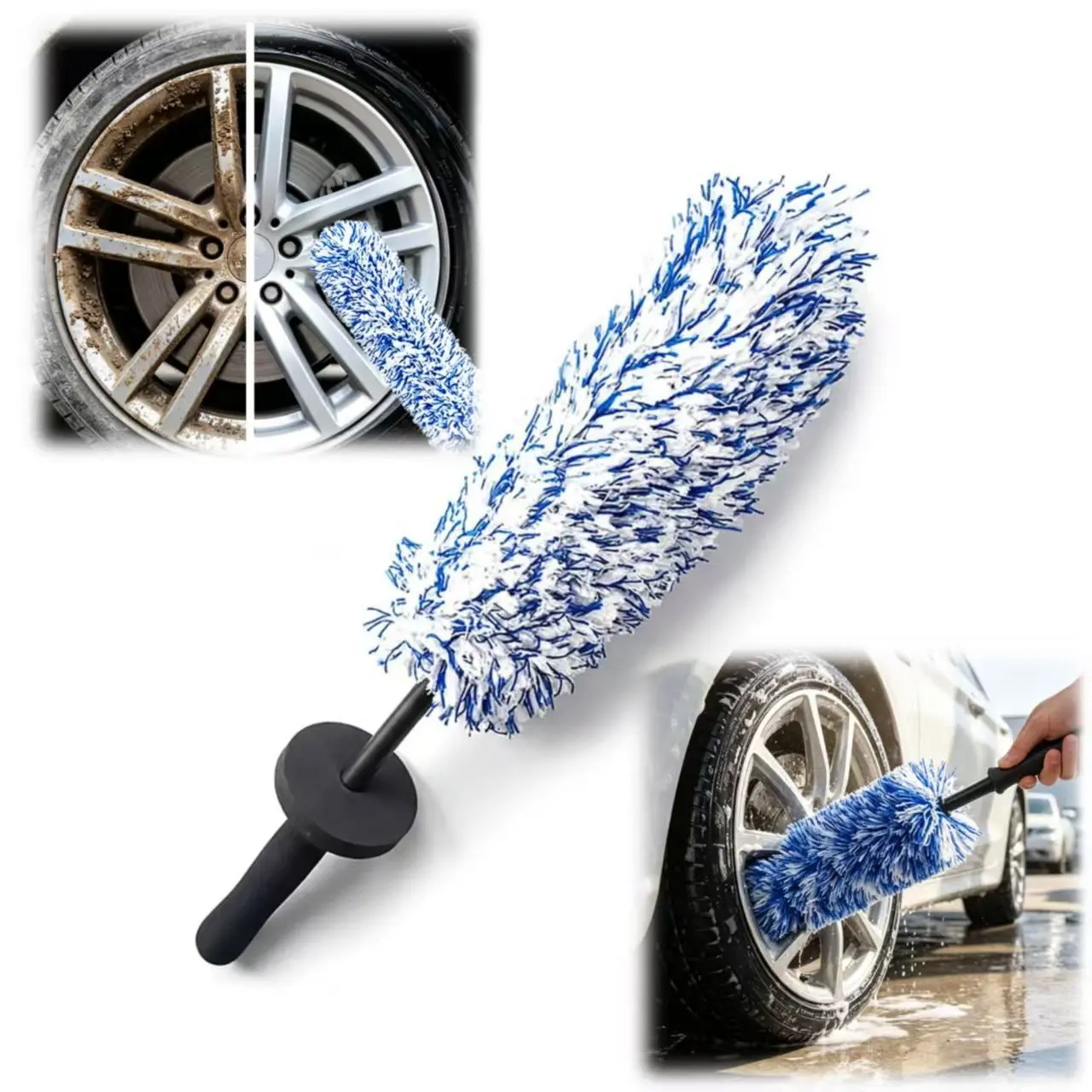 2026 New Microfiber Wheel Cleaner Brush, Car Cleaning Rim Brush Wheel Barrel Brush Duster with Long Handle for Cleaning and Car Detailing, Car Wash Accessory, Car Washing Accessory
