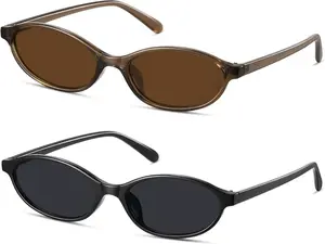 Retro Oval Sunglasses for Women Small Cat Eye Sun Glasses Womens Trendy Y2K Narrow Shades UV400 Protection CL009 Colrea