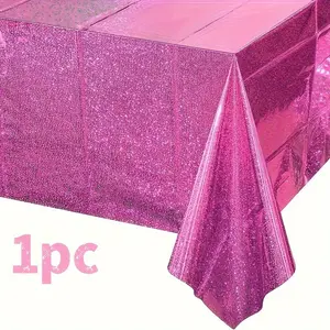 Halloween, Chrismas, Rose Golden Holographic Tablecloth Heat resistant, High Quality Easy-Clean Disposable Plastic Table Cover, Gradient Laser Design for Dining/Coffee Tables