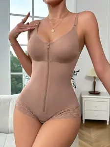 1 Count Women's Butt Lifting And Tummy Control Body Shaper, Faias, Colombian Shapewear, Solid Color Seamless Shapewear Bodysuit, Lifter with Zipper Crotch Shapewear Jumpsuit, Suitable for Daily and Outing