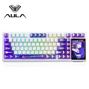 The AULA L99 Lighted Mechanical Keyboard features a HD touchscreen, 84 keys, RGB lighting, wired/wireless connectivity, customizable animations, a high-capacity battery, Led backlit keyboard, and compatibility with laptops and PCs. For esports gaming.