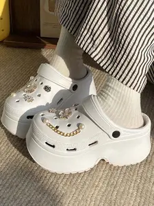 New Casual Versatile Eva Hole Shoes, Summer Outdoor Thick Sole Height Increasing Beach Sandals, Comfortable Breathable Daily Commute
