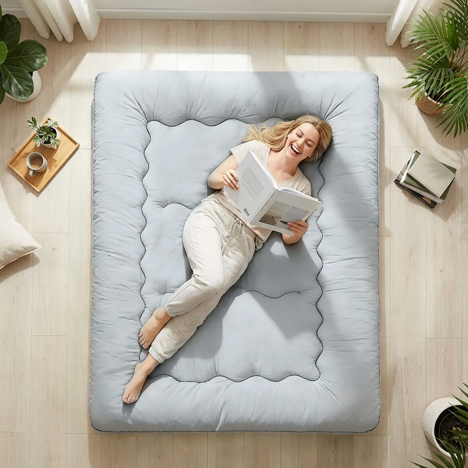 Memory Foam Futon Mattress, Foldable Tatami Floor Mattress with Storage Bag, Space-Saving & Comfortable