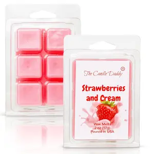 Strawberries & Cream - Sweet Strawberry with Cream Scented Melt- Maximum Scent Wax Cubes/Melts- 1 Pack -2 Ounces- 6 Cubes