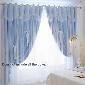 French Romantic Double Layer Hollow Star Light Blocking Curtain Window Curtain, Living Room Bedroom Balcony Study, Fashion Trend, Draped Curtains