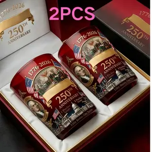 Usa 250th Anniversary Whiskey Cup Set, 2-Pack, 12oz Oval Design, Reusable, Perfect for Independence Day, Ideal Gift for Loved Ones