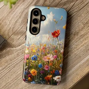 Wildflower Meadow Galaxy Case Bright Summer Field Colorful Blooms Blue Sky Art for iPhone 17 16 15 14 13 12 11 Pro Max Samsung Galaxy S25 24 23 22 21 Ultra Plus FE, Summer Gift for Her