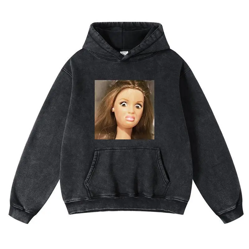Women's Oversized Unisex Vintage Hoodie - Acid Wash Style Pullover Garment, Heavyweight Cotton Soft Fleece, Distressed Casual Sweatshirts, Ribbed Details, Long Sleeves, Menswear Print, Warm Retro Clothes 100801, Longsleeves