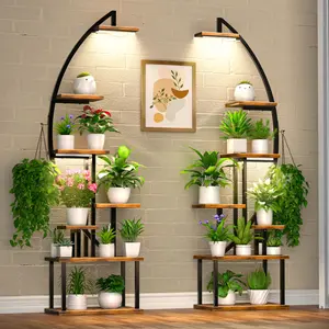 2 Pack 64" Tall Plant Stand with Grow Light, 7-Tier Metal Display Shelf Set for Multiple Plants, Half-Moon Shape Rack, Artistic Plant Rack Organizer, Decorative Flower Pot Shelf