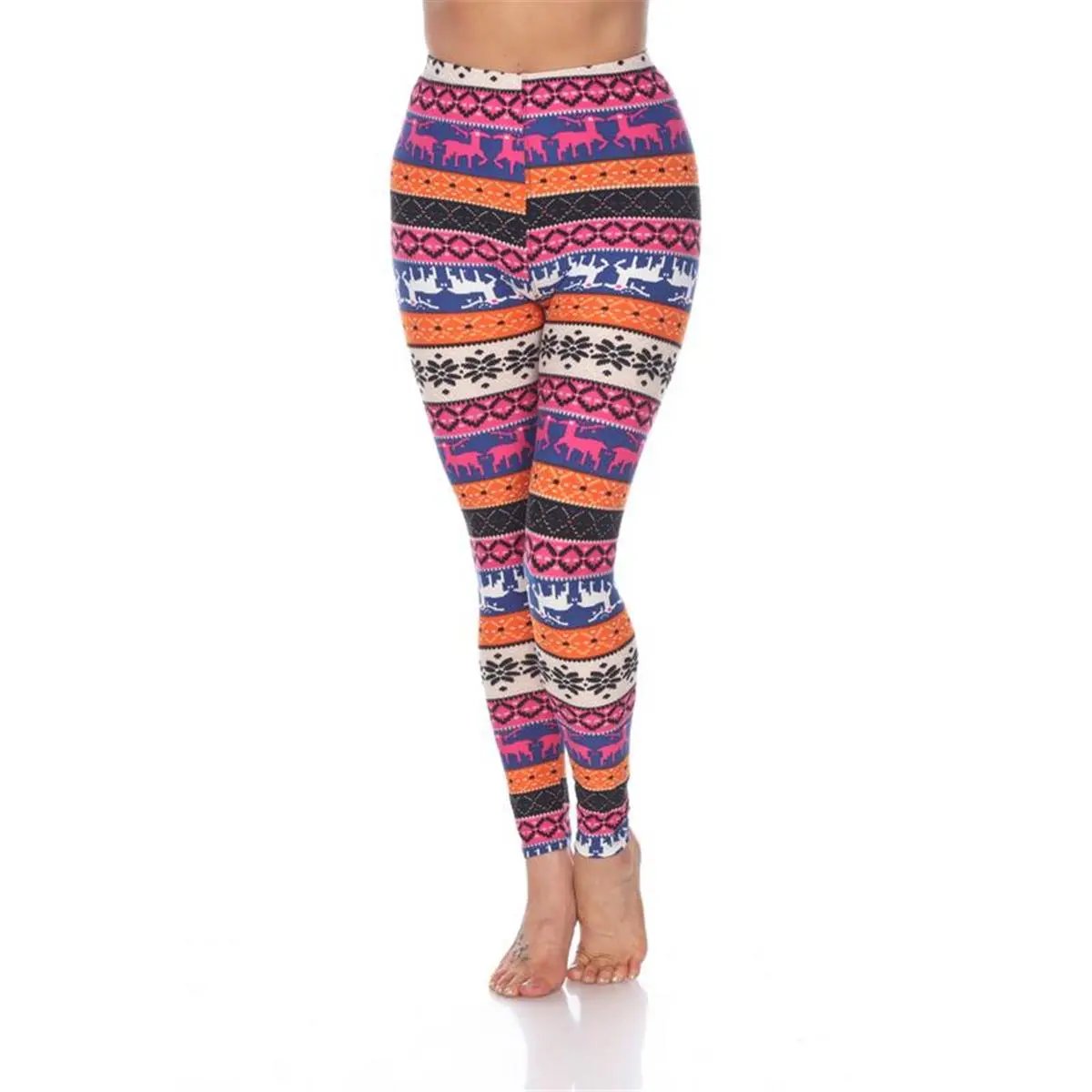 212 MAIN Women's Seamless Ethnic Printed Leggings - Soft, Comfortable Polyester Spandex Stretchy Bottoms, Orange & Fuchsia, 1 Size Fits Most, Bottom
