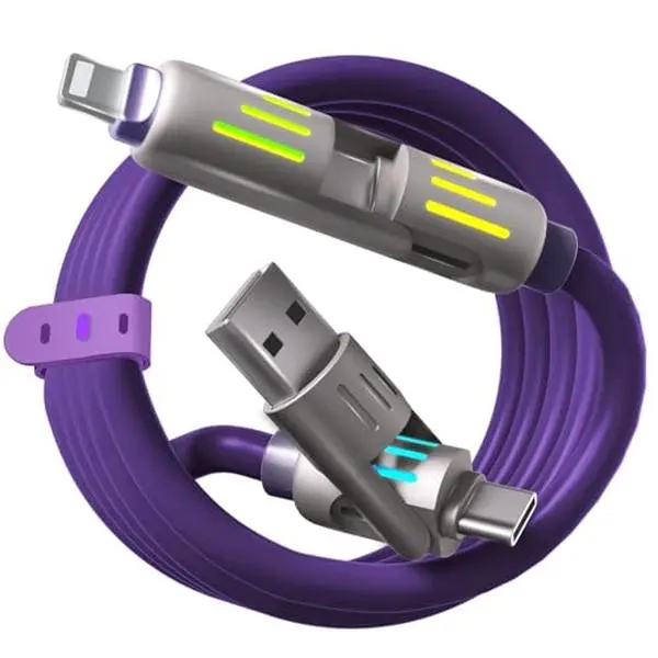 240W 4-in-1 USB C Fast Charging Cable PD 5A LED for iPhone Samsung 4FT