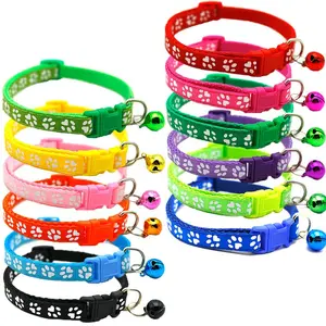 5/10pcs Adjustable Nylon Pet Collars with Bells - Vibrant Cartoon Paw & Footprint Design for Dogs and Cats