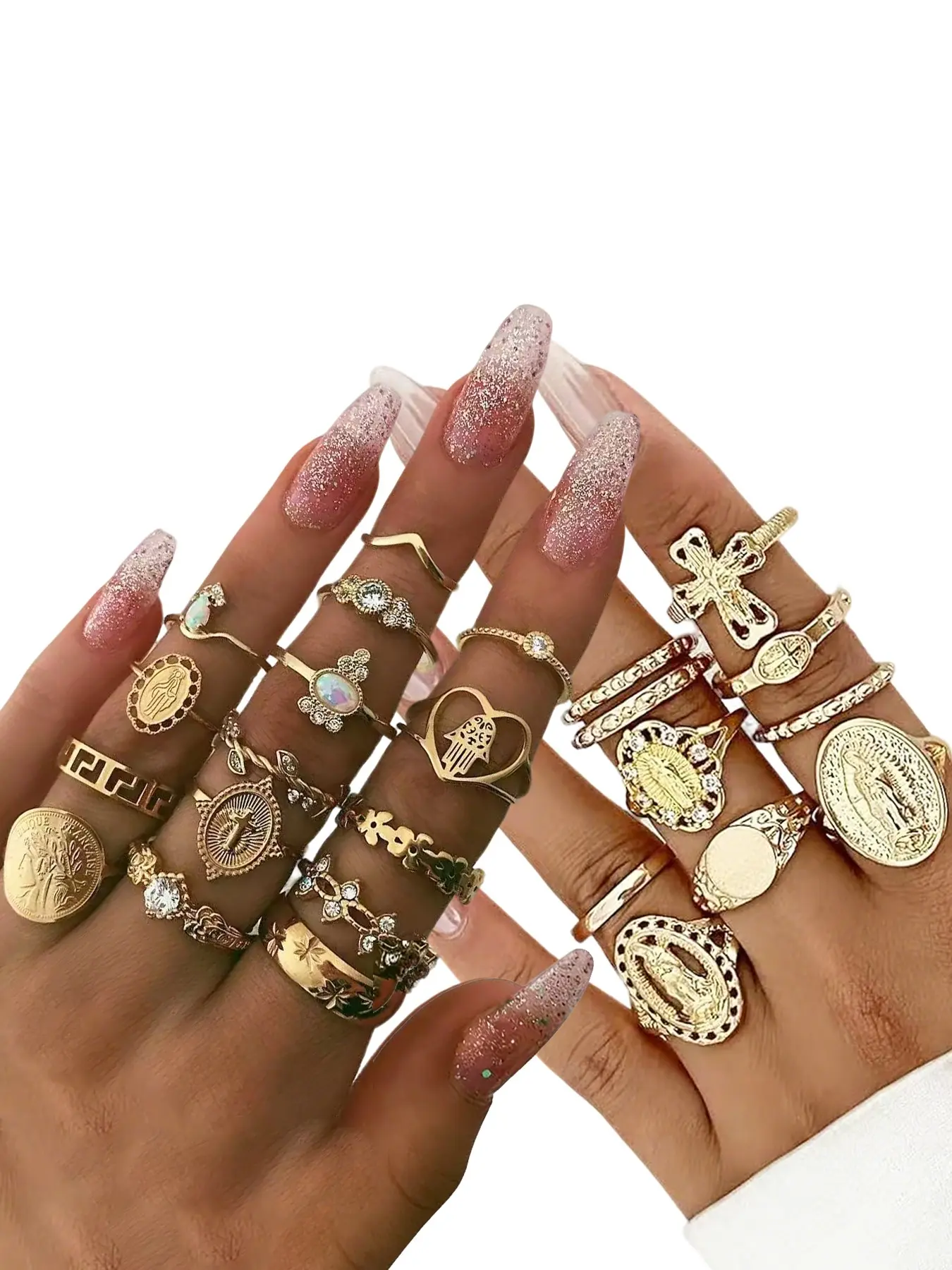 Vintage Gold Virgin Mary Cross Rings Set for Women,25Pcs Chunky Stackable Cross Knuckle Rings Set Retro Jewlery Accessories Jewelry Rings Set