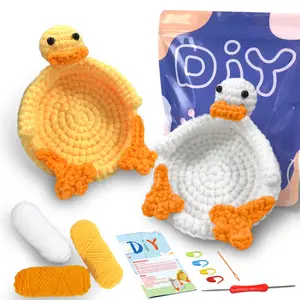 2pc Duck Coasters Crochet Suit for Beginners, Adult Crochet Starter kit,Easy Arts and Crafts Knitting and Crochet Duck Coasters DIY Suit, Handmade Crochet Duck