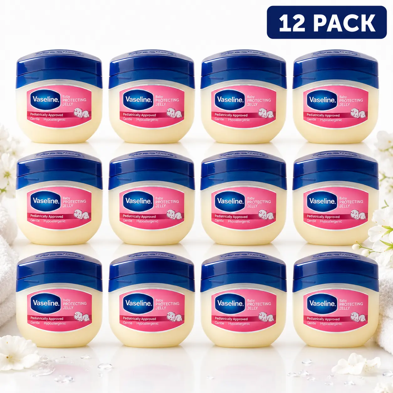 Vaseline Sensitive Protecting Jelly 12 Pack Bulk - 50ml/1.7oz Multipack, Hypoallergenic, Pediatrically Approved Gentle Skin Protectant, Fragrance-Free, Jelly Texture, Protective Barrier