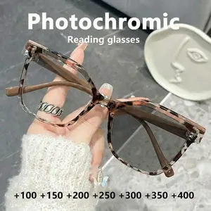 Women's Fashion Gradient Frame Reading Glasses, Photochromic Eyeglasses, Color-Changing Tortoiseshell Design, 100-400 Degree Correction, Daily Use High Quality Eyewear